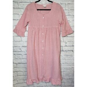 Cuddledown Kera Seersucker Robe Medium‎ Red White Striped Snap Button Nightgown